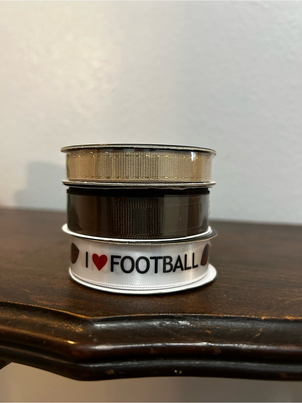 I Heart Football Decorative Ribbon - White with Red and Black Print